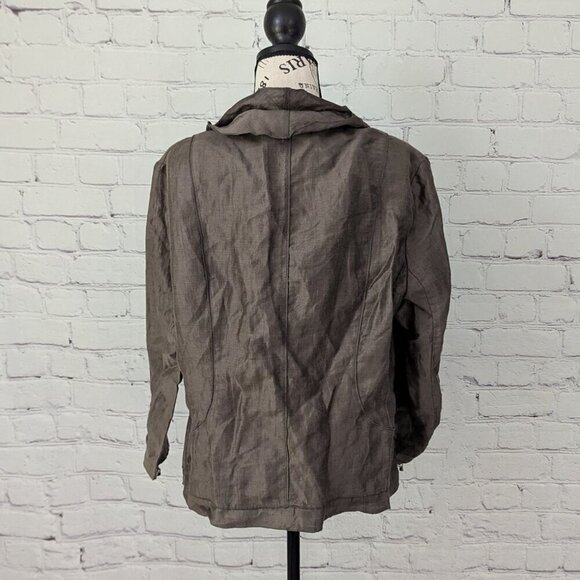 Gerry Weber Cinch Sleeves Buttoned Front Blazer Top Linen Brown Bronze FR 42 M - Picture 7 of 9